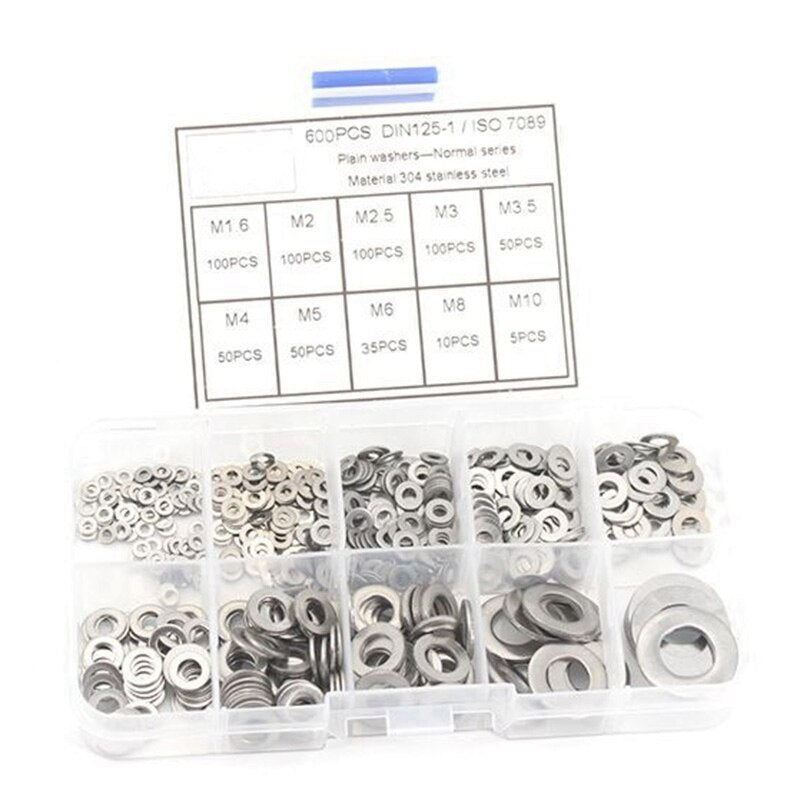 304 Stainless Steel Flat Washer Set M1.6–M10