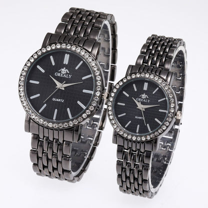 Simple Casual Quartz Watch with Steel Strap and Diamond Detailing