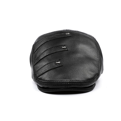 Autumn Winter Leather Men's Duck Tongue Beret