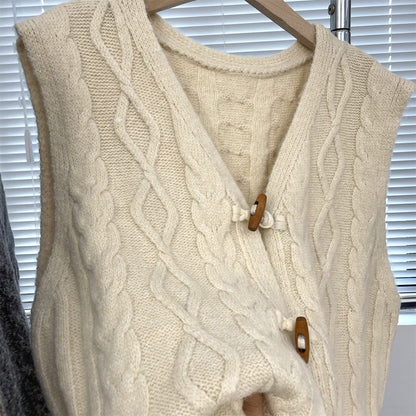 Retro Horn Button V-neck Sweater Vest