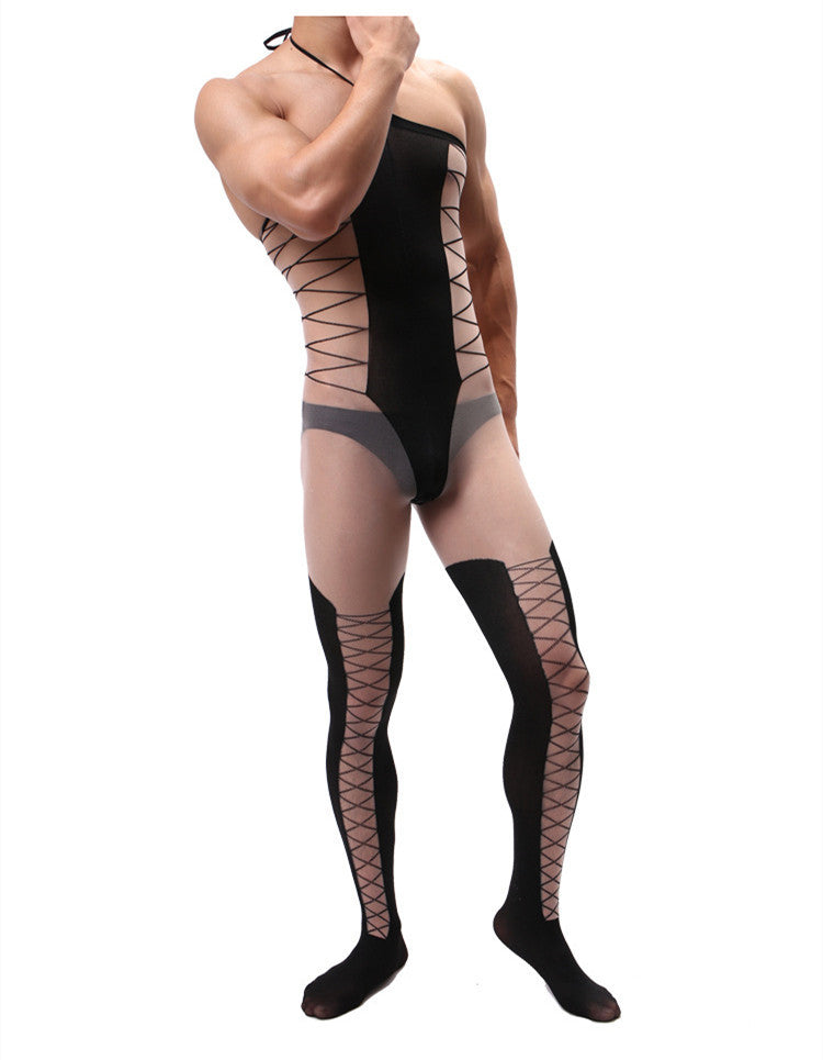 Men's Jacquard Sling One Piece Silky Stockings