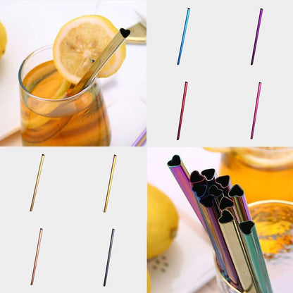 Reusable Metal Heart-shaped Drinking Straws Set