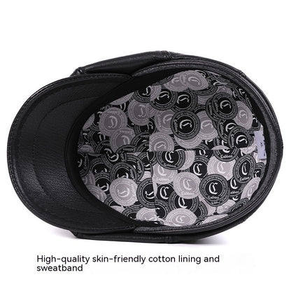 Men's Sheepskin Peaked Beret Newsboy Leather Hat
