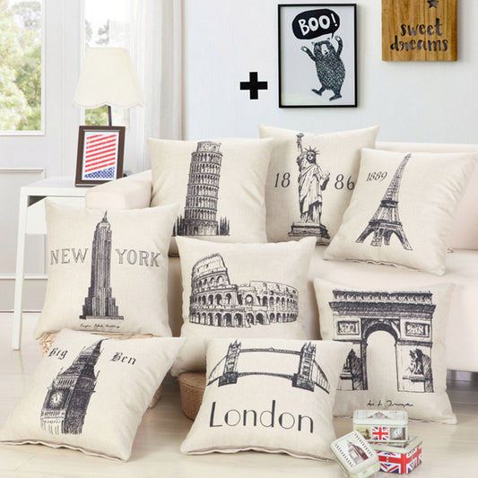 Great Cities Print Cotton Linen Pillow Covers