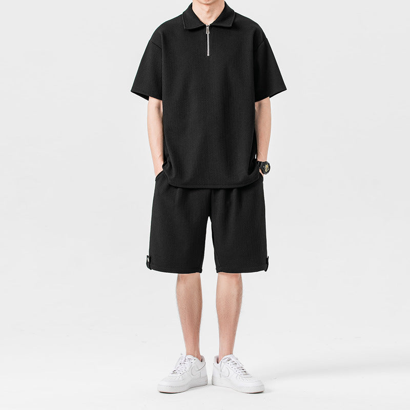 Polo Shirt Sports Shorts Solid Color Couple Suit
