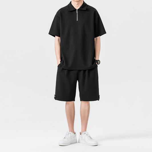 Polo Shirt Sports Shorts Solid Color Couple Suit