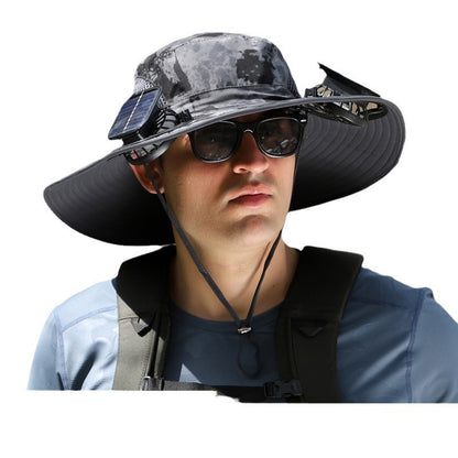 Removable Solar Recharge Fan Embedded Big Brim Hat