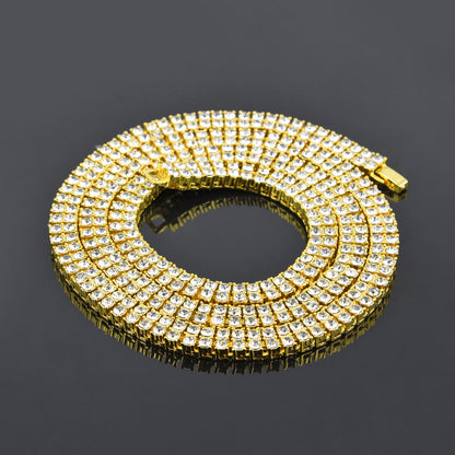 Alloy Diamond 2 Row Hip Hop Necklace