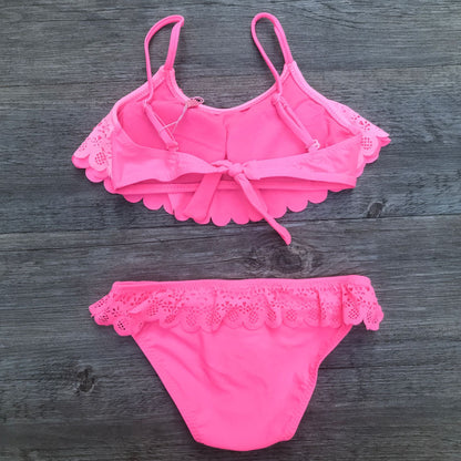 Openwork ruffled bikini girl