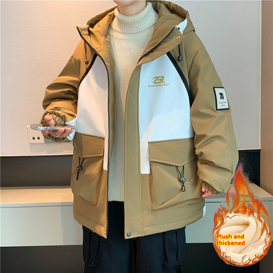 Winter Fleece-lined Clothing Hooded Cotton Coat Jacket