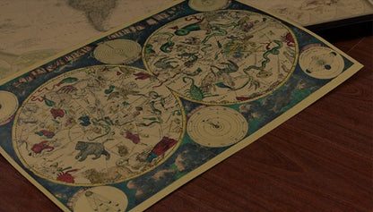 Ancient Constellation Map Zodiac Kraft Paper Art