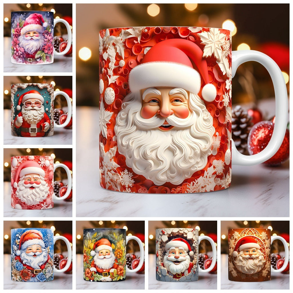 Creative 3D Christmas Ceramic Mug Snowman Santa Design
