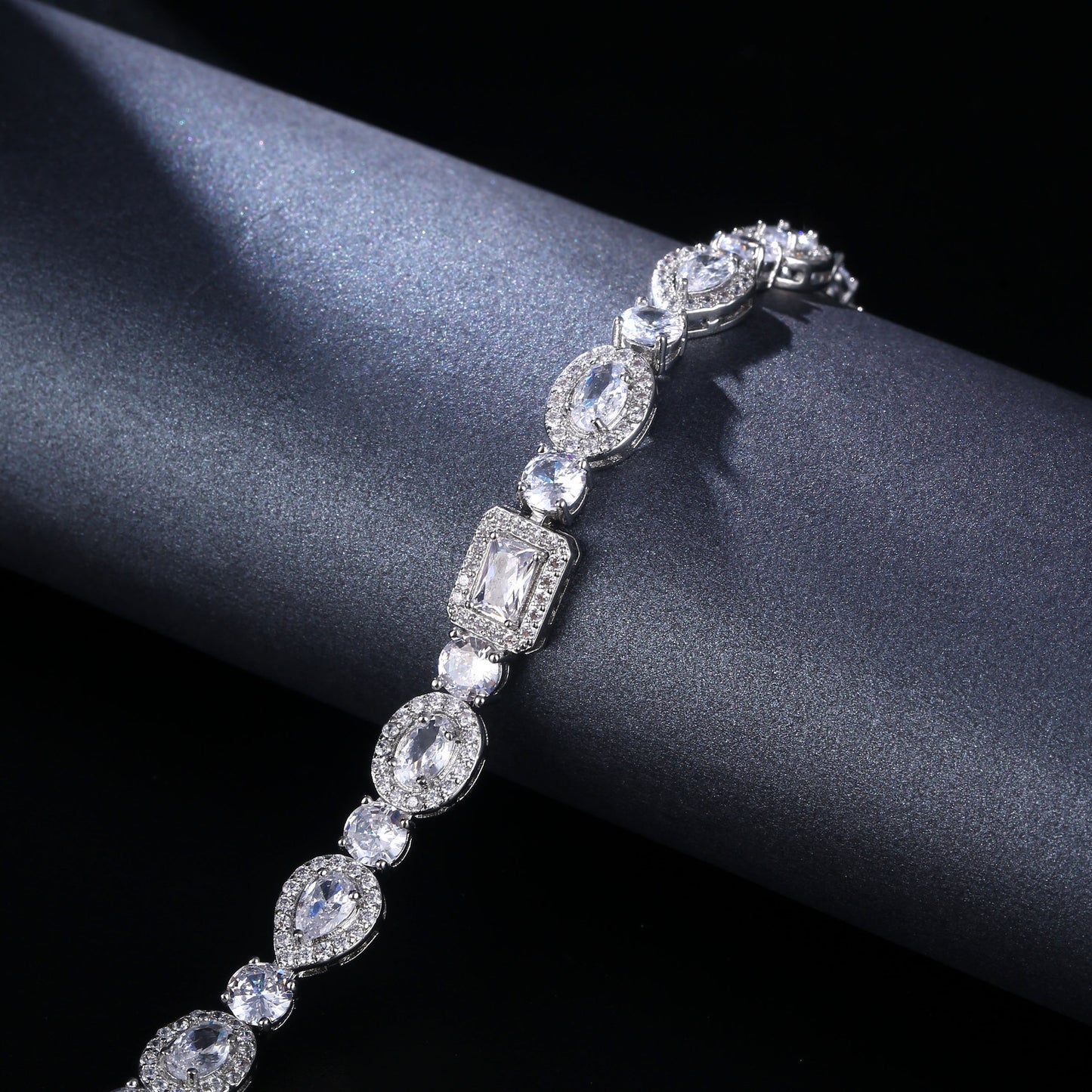 Water Drop Multi-Shape Horse Eye Zircon Bracelet in White Copper for Elegant Female Accessory