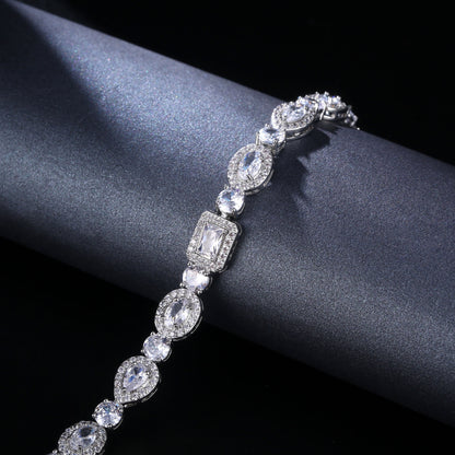 Water Drop Multi-Shape Horse Eye Zircon Bracelet in White Copper for Elegant Female Accessory