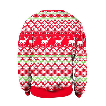 Ugly Christmas Sweater, Santa Elf Print, Pullover