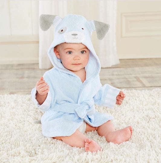 Blue Puppy Hooded Cotton Bathrobe