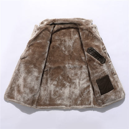Plush Lapel Leather Jacket Winter Fleece Coat for Men