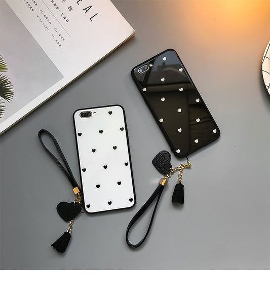 Apple Love Dot Glass Phone Case with Lanyard