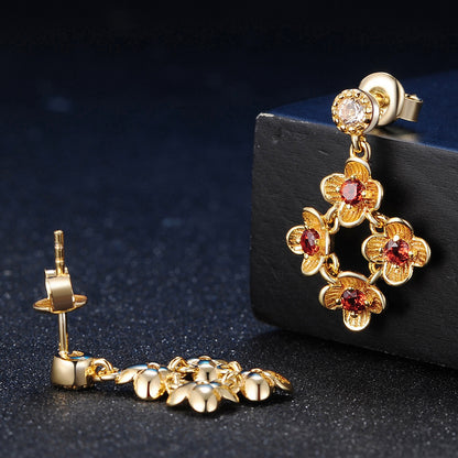 925 Pure Silver Jewelry Natural Garnet Flower