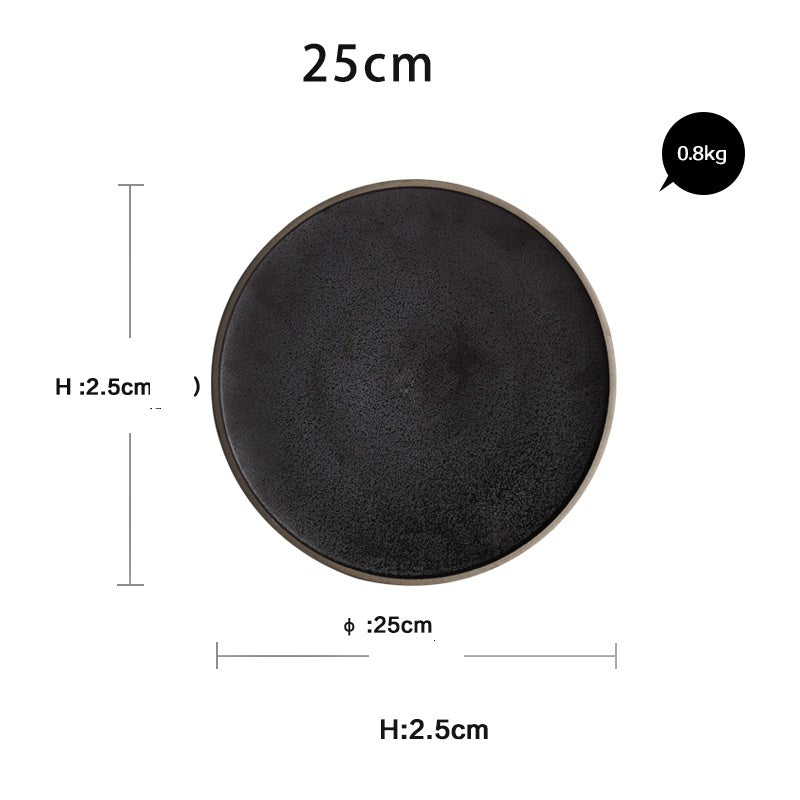Black Crystal Ceramic Dessert Plate Round Flat Plate