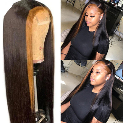 Highlight 1B/27 Straight Front Lace Wig Real Hair
