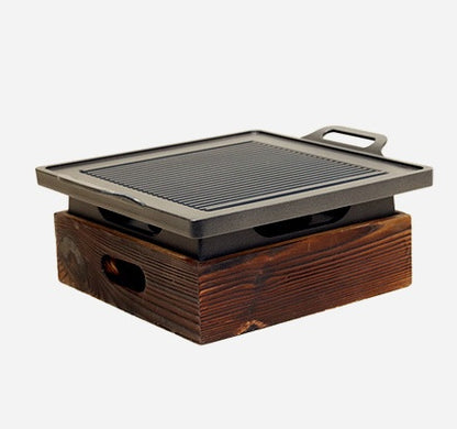 Wooden Seat Smokeless Korean Style Grill Pan