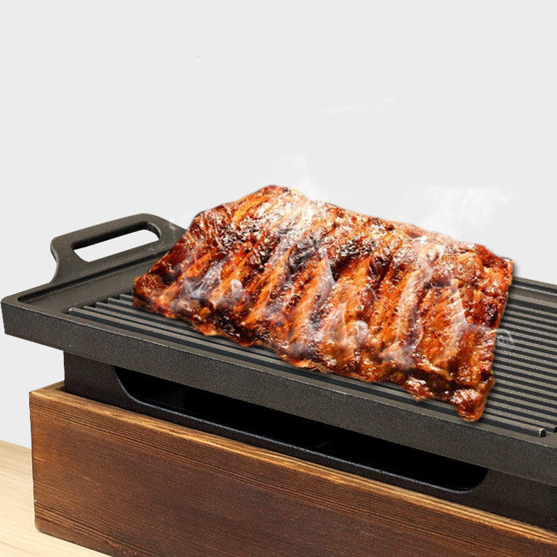 Wooden Seat Smokeless Korean Style Grill Pan