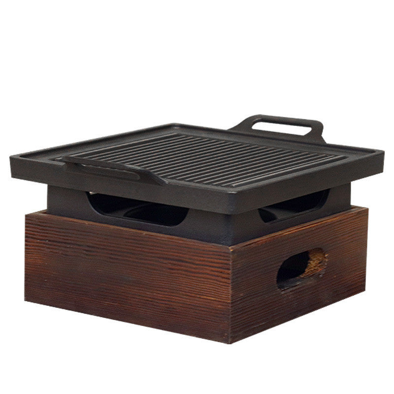 Wooden Seat Smokeless Korean Style Grill Pan