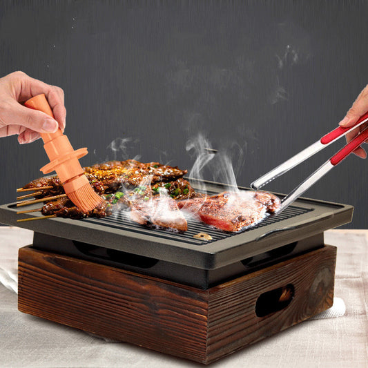 Wooden Seat Smokeless Korean Style Grill Pan