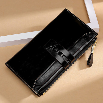 Manufacturers Wholesale Women'S Wallets Multi Card Buckle Long Oil Wax Leather Wallets European And American Retro Leather Handbags