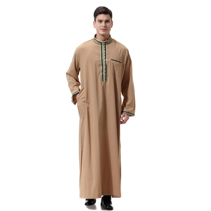 Muslim Arab Men's Applique Stand Collar Robe TH810