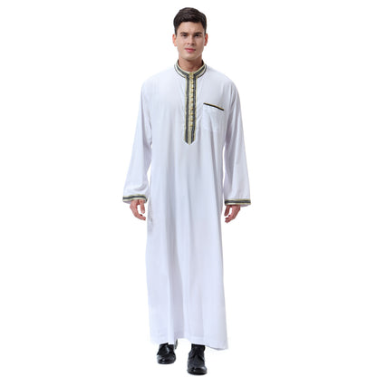Muslim Arab Men's Applique Stand Collar Robe TH810