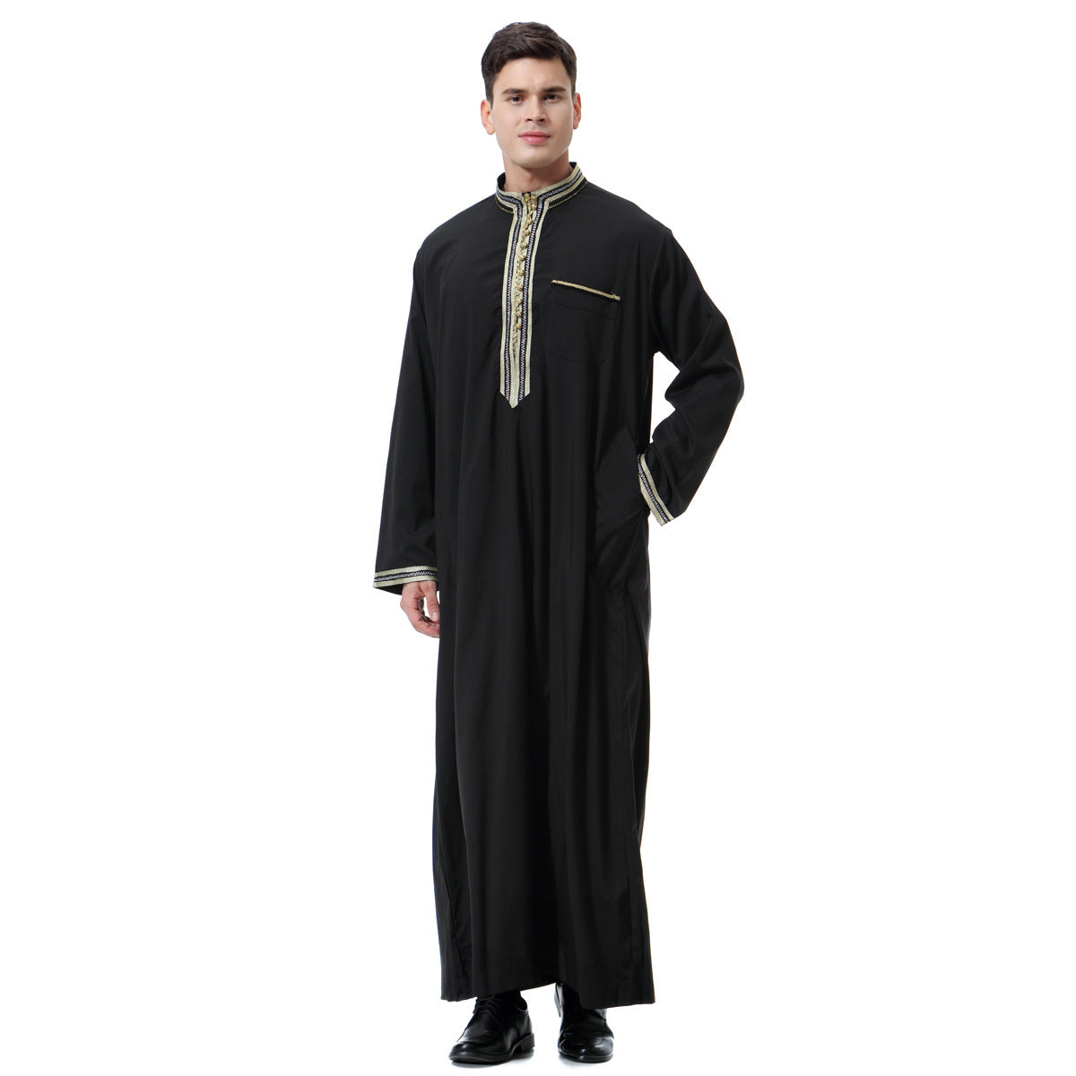Muslim Arab Men's Applique Stand Collar Robe TH810