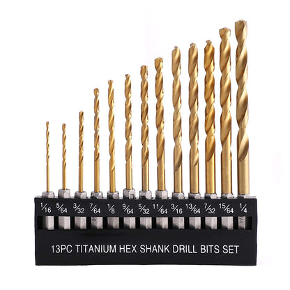 13-Piece HSS Titanium-Coated Hex Shank Drill Set