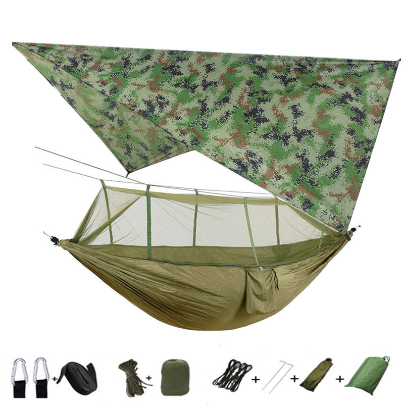 Portable Parachute Hammock with Mosquito Net - Army Green
