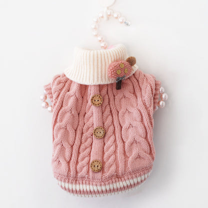 Classic Knitted Pet Sweater Overall Sweet Color Dog Clothes for Small Dogs Winter New Year's Dog Jacket Warm Luxury Cat Clothing
