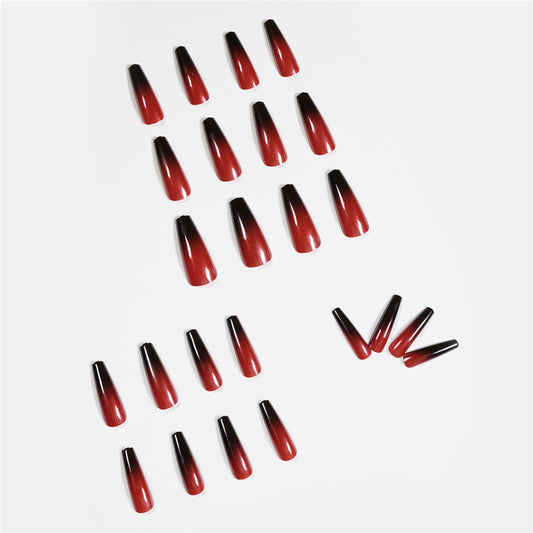 Red and Black Gradient Long Ballet Fake Nails