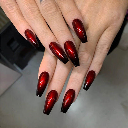 Red and Black Gradient Long Ballet Fake Nails