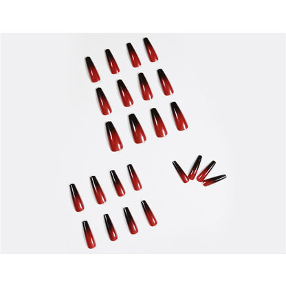 Red and Black Gradient Long Ballet Fake Nails