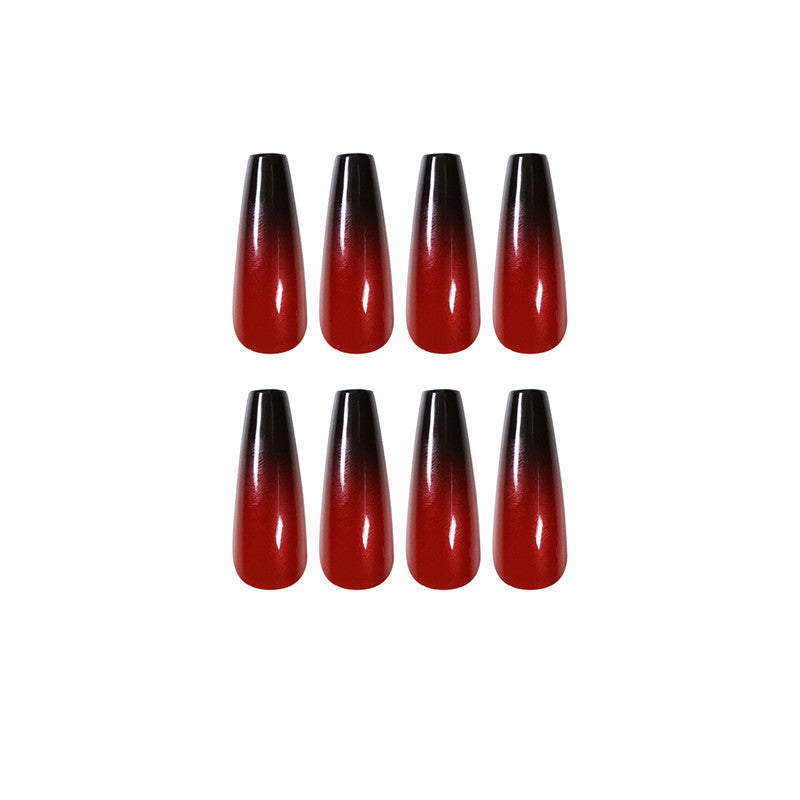 Red and Black Gradient Long Ballet Fake Nails