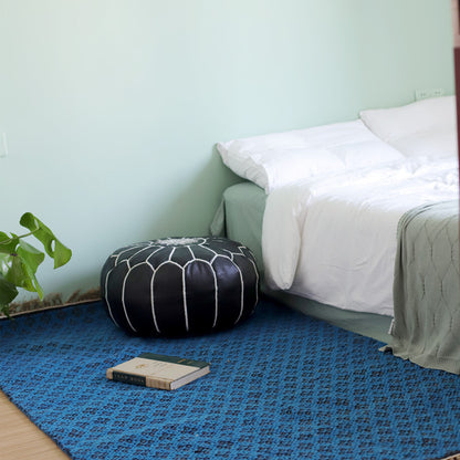 Moroccan Leather Hand-Embroidered Futon