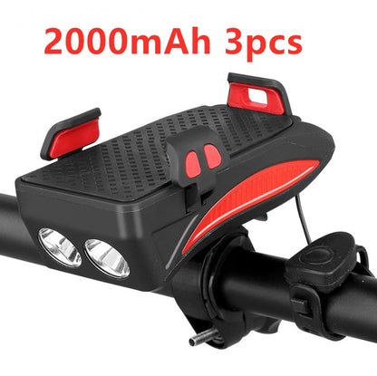 Bike Phone Holder with Charger, Bell, and Light