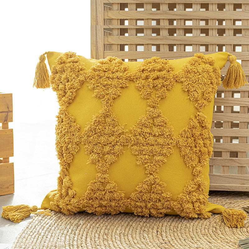 Tufted Throw Pillow with Tassels