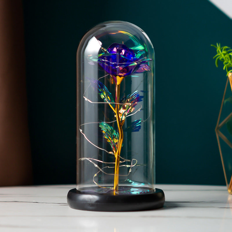 Gold Foil Rose Preserved Flower Gift Glass Cover