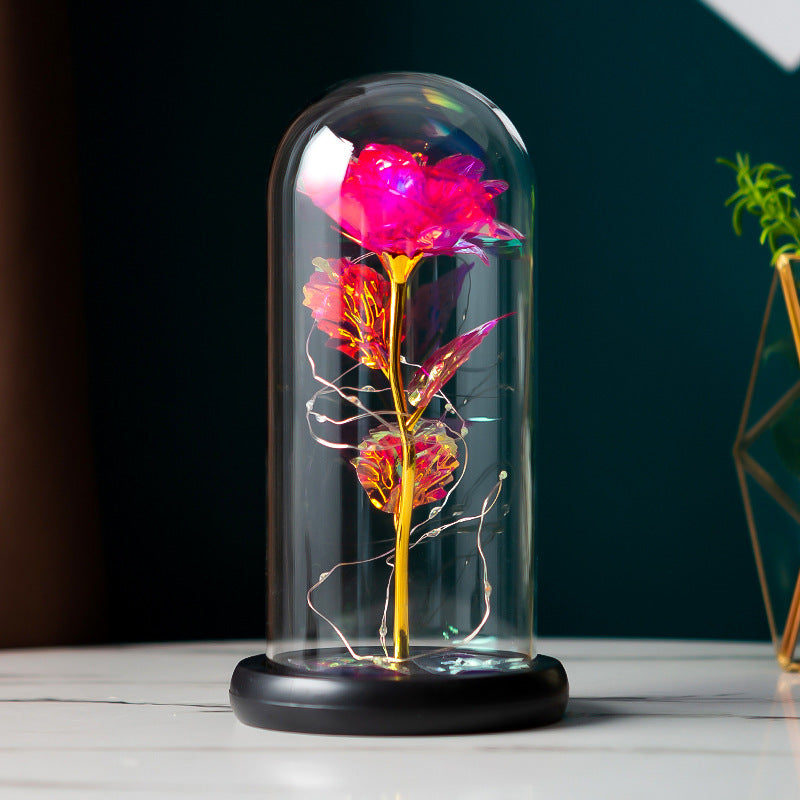 Gold Foil Rose Preserved Flower Gift Glass Cover
