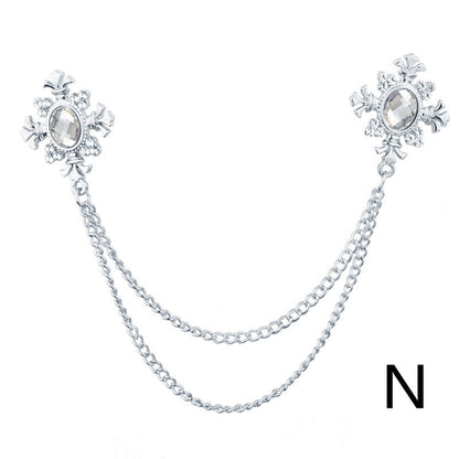 Rhinestone Cross Fringed Collar Chain Brooch