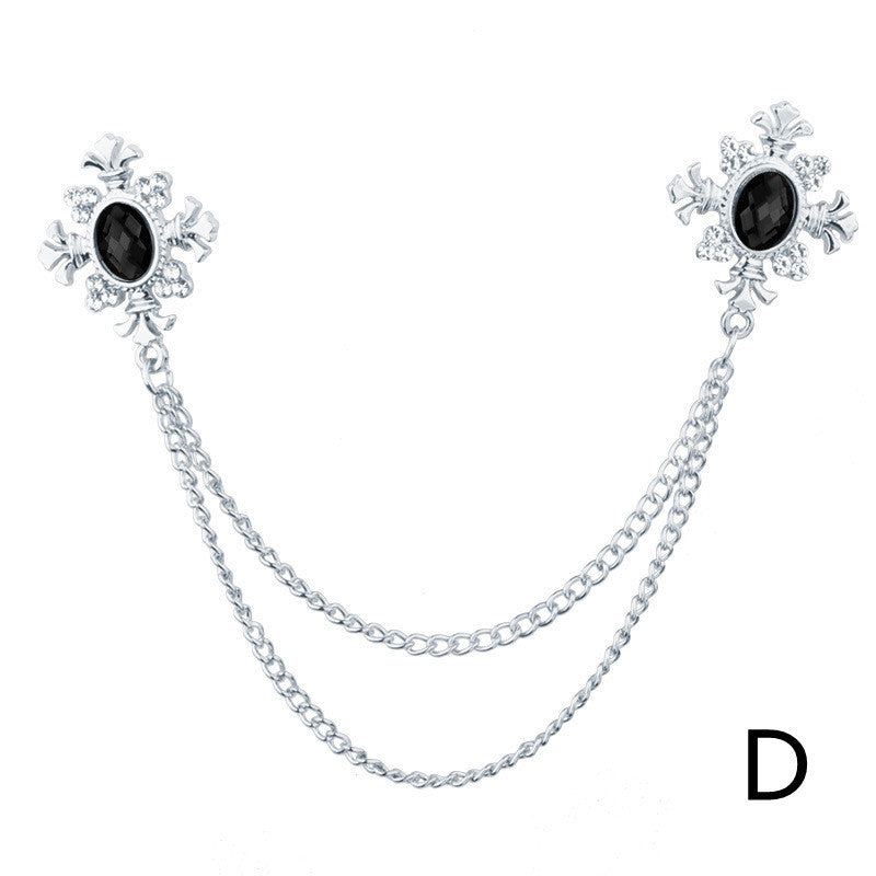 Rhinestone Cross Fringed Collar Chain Brooch