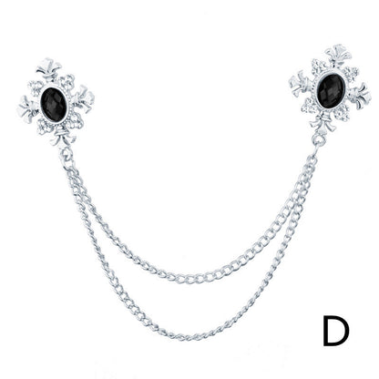 Rhinestone Cross Fringed Collar Chain Brooch
