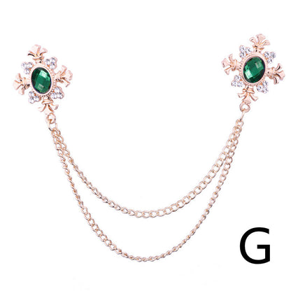 Rhinestone Cross Fringed Collar Chain Brooch