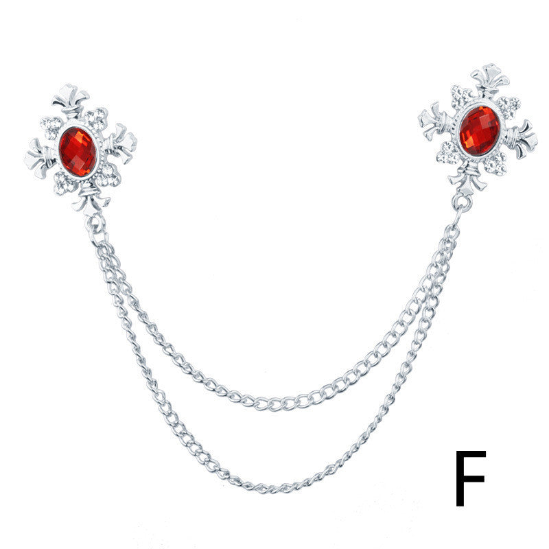 Rhinestone Cross Fringed Collar Chain Brooch